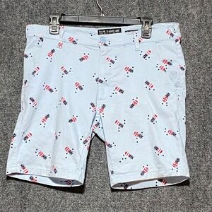 RAW YARN Mens Size 32 Light Blue Pineapple Firework Print Stretch Twill Shorts